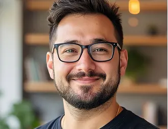 John Smith, smiling man with a beard and black-framed glasses